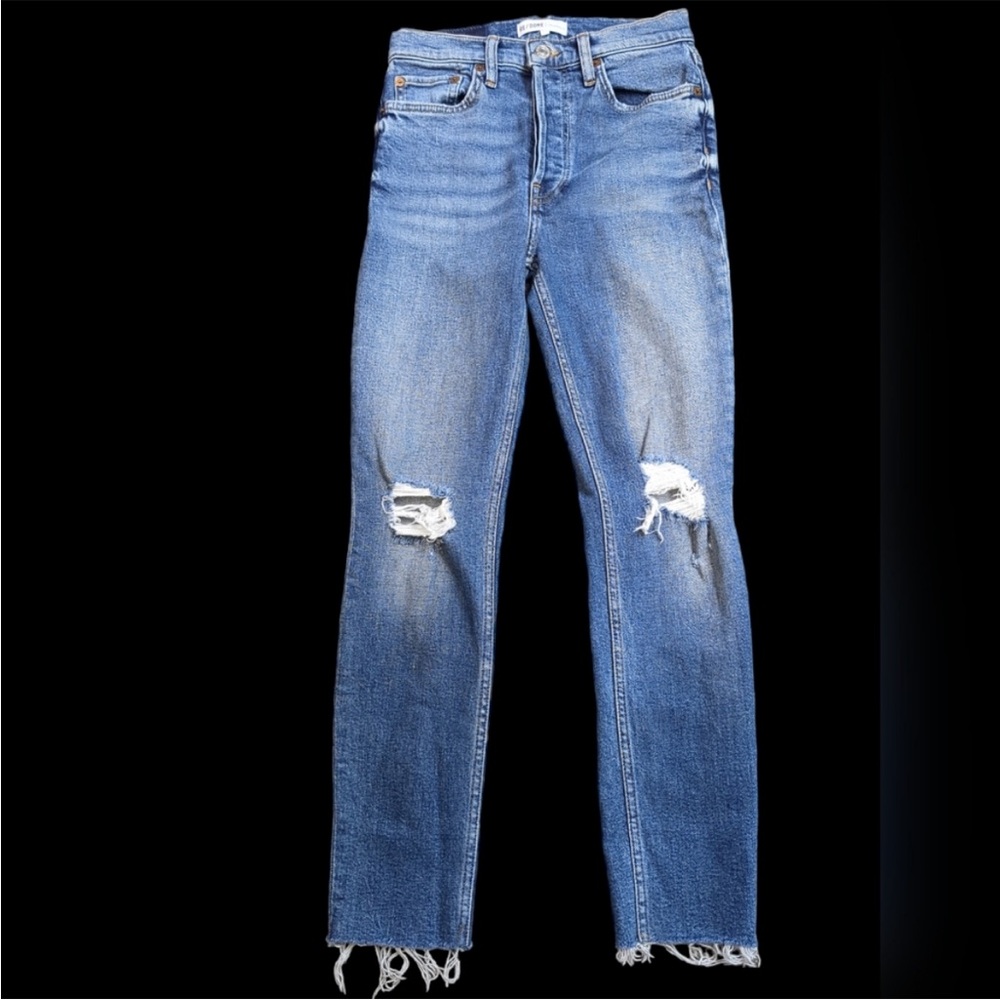 RE/DONE Originals Levi's High Rise Skinny Dusk Destroy Button Raw Hem Sz 26